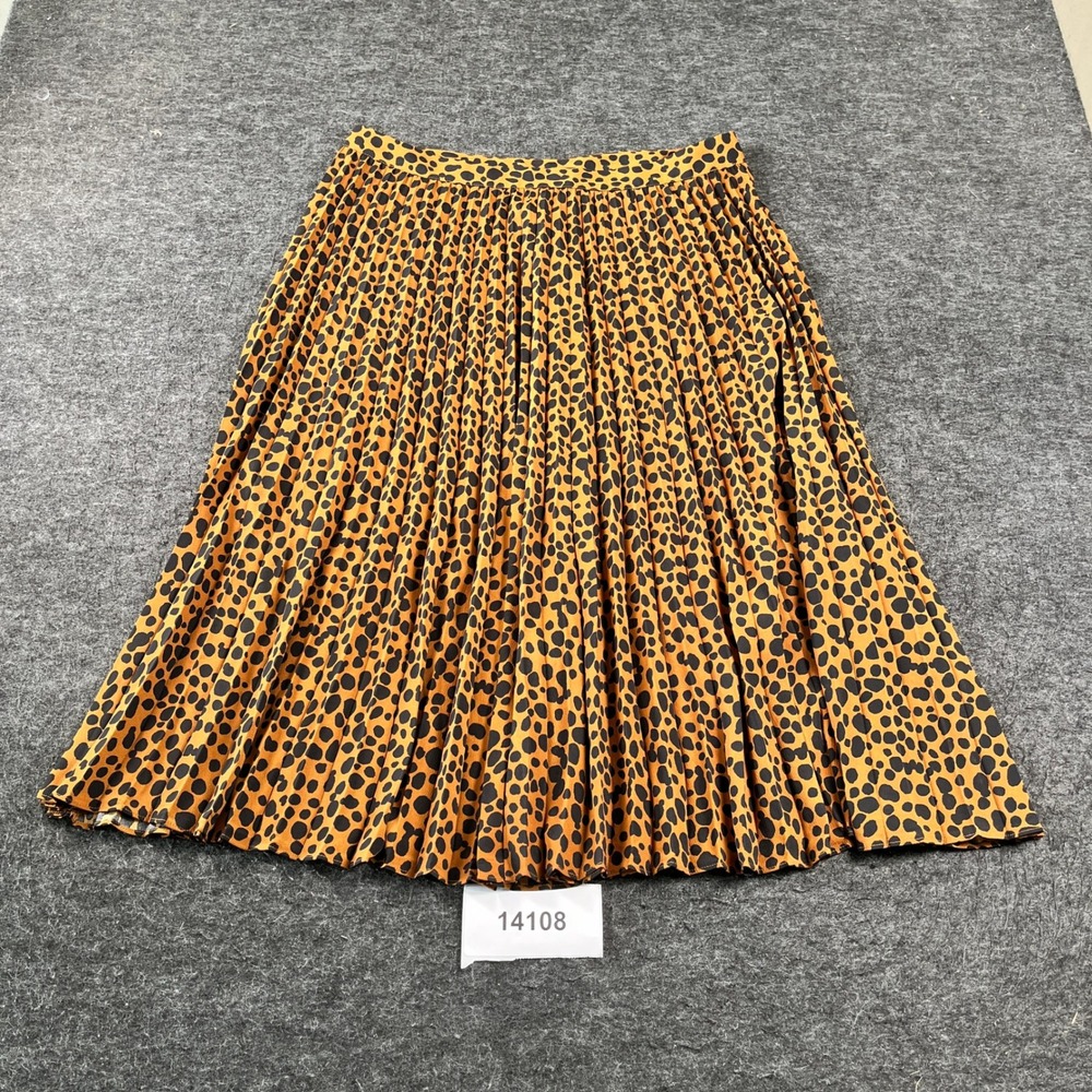 Scoop Midi A Line Skirt Womens L (12-14) Multicolor Leopard Print Pleated Front